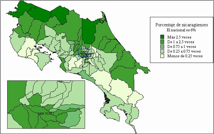 Distribución espacial Mayor concentración en 6 cantones. Porcentaje es del doble o mayor que el porcentaje del país: San Carlos (2), Matina (2.2), Upala (2.