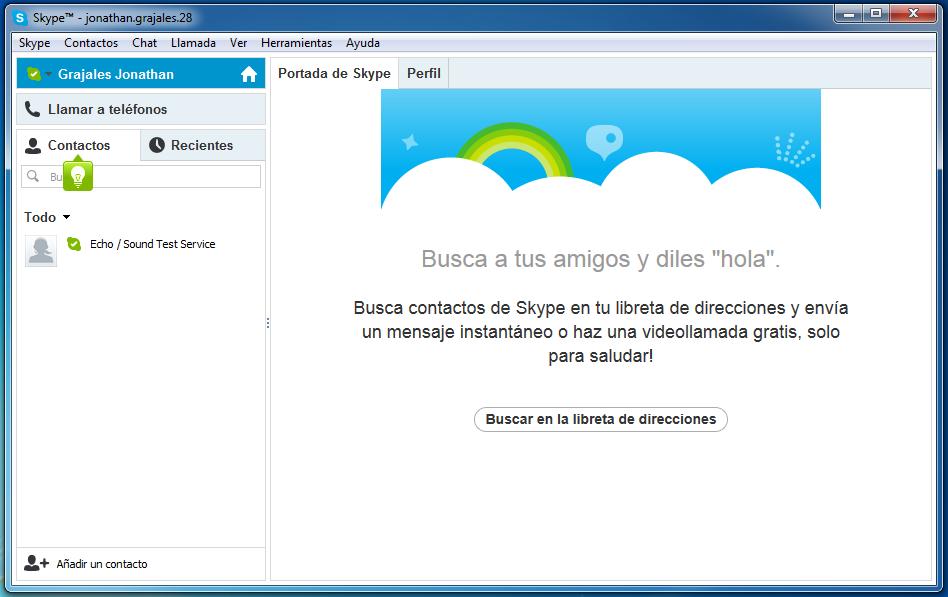Esta es la pantalla o consola de Skype. Menú Superior de la Aplicación Lista de Contactos Cómo añadir un contacto nuevo a la cuenta de Skype?