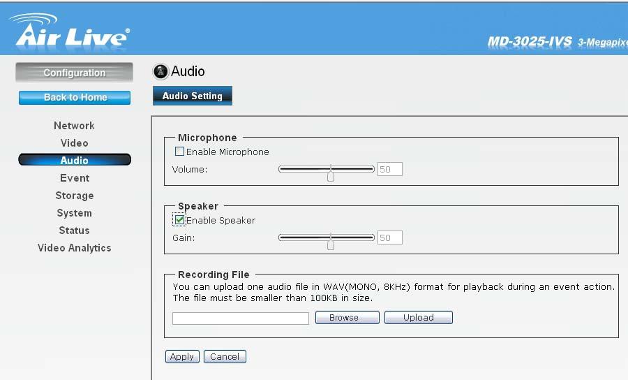 2. Por favor, grabe un mensaje de voz en su PC con Windows Sound Recorder, a continuación, guarde el archivo de voz. El formato debe ser mono 8Khz.wav. El tamaño del archivo debe ser menor de 100 KB.