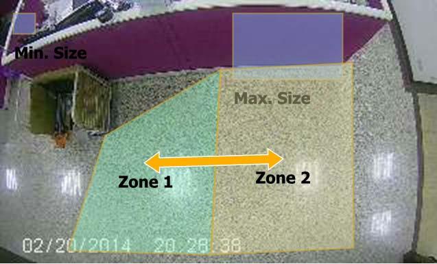 Usted puede establecer el tamaño marcando People en el campo de calibración. En el Area Zona aparecerán dos ventanas denominadas Max.