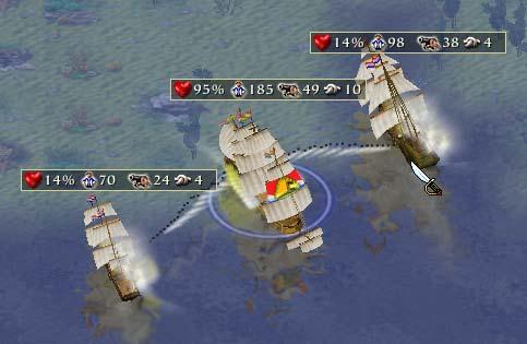 La mejor maniobra posible es pasar entre dos navíos enemigos y hacer fuego con bolas de cañón pesadas de forma simultánea por babor y estribor.