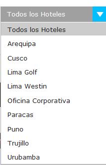 Filtro para la selección de hotel en caso de haber escogido la compañía Intursa. Puede escoger un hotel o todos los hoteles.