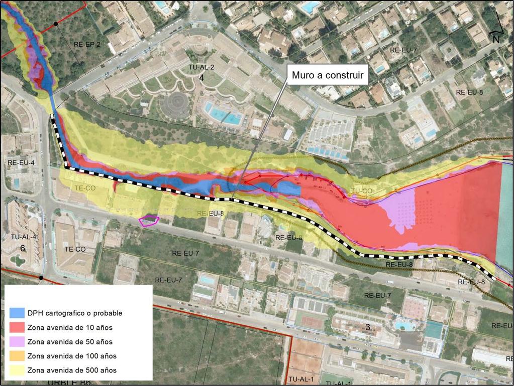 No obstante, dado que tras el análisis de las zonas inundables correspondientes a este tramo se observan afecciones a la alineación de edificaciones (clasificadas como TE-CO y RE-EU-8) en la margen