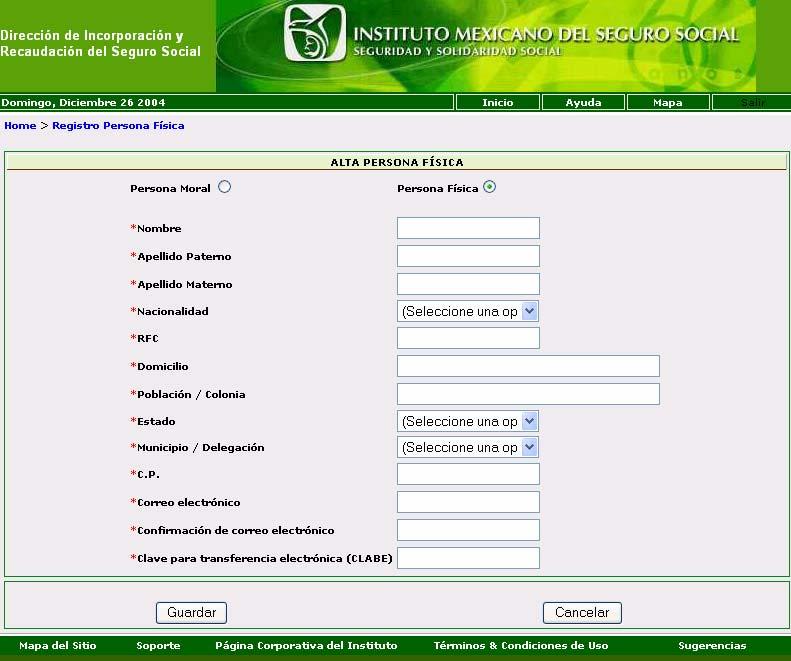 Registro Persona Física o Moral Se presenta una pantalla (fig.