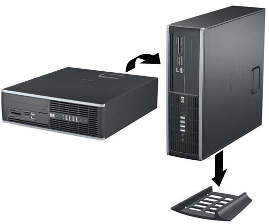 Utilización de Equipo de sobremesa HP Compaq MultiSeat ms6000 con orientación de torre Equipo de sobremesa HP Compaq MultiSeat ms6000 se puede utilizar con una orientación de torre, con un soporte de