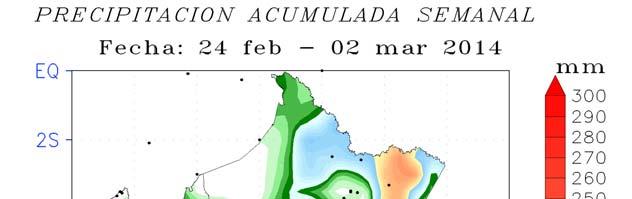 Monitoreo de precipitaciones en la semana del 24 de febrero al 02 de marzo del 2014 Mapa 1: Precipitación acumulada del 24 de febrero al 02 de marzo del 2014 Entre el 24 de febrero y el 02 de marzo