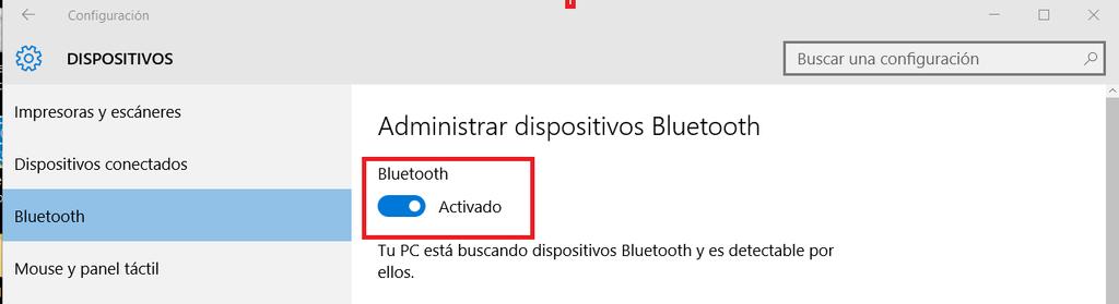 4 Registro de Proximidad Bluetooth Para activar Bluetooth en Windows 10: 1. Seleccione Inicio > Configuración > Dispositivos > Bluetooth. 2.