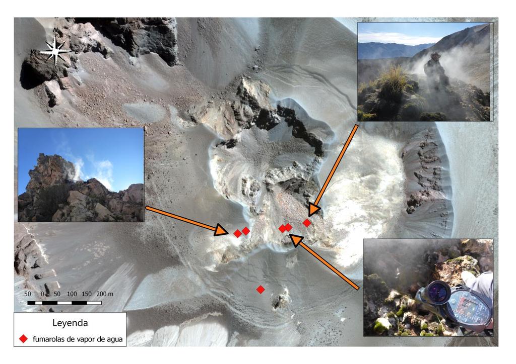 2.- Observaciones en el cráter del volcán Huaynaputina En misiones efectuadas en 2015 al cráter del volcán Huaynaputina, el Observatorio Vulcanológico del Sur ha constatado la existencia de moderada