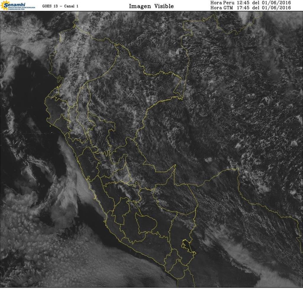 CONDICIONES DE TIEMPO PRESENTE - IMAGEN SATELITAL PERÚ Cobertura nubosa frente al litoral de Lima, Ancash y sur de La Libertad, donde además de los cielos cubiertos se presentaron neblinas, nieblas y