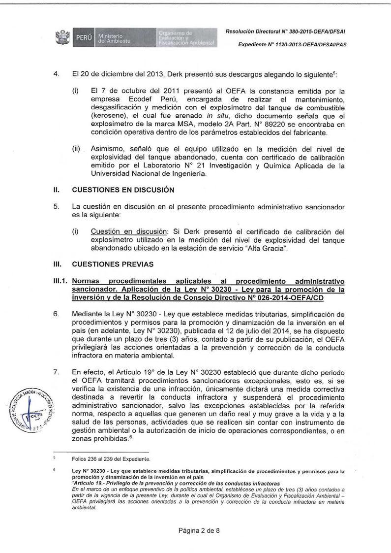 Resolución Directora/ N 380-2015-0EFAIDFSAI Expediente Nº 1120-2013-0EFAIDFSAIIPAS 4.