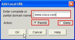 7. En este ejemplo, el tecleo agrega para agregar el URL y para configurar el escudo de protección IOS al permit or deny el URL como sea necesario.