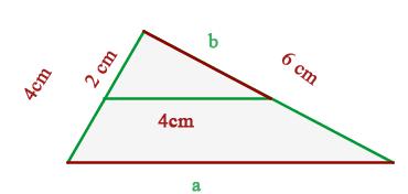 X 15 m X= = 24 m. El ancho del río es de 24 m. 40 m 9m 5. Las rectas a, b y c son paralelas. Halla la longitud de x.
