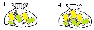 3. Ahora observen el contenido de las bolsas 1 y 4 y escriban en las líneas es más probable que, es menos probable que o es igualmente probable que según corresponda.