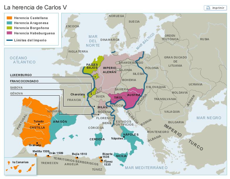Imperio de Carlos V Carlos I de Castilla y Aragón desde 1516, emperador del SIRG 1519. Nueva dinastía los Austrias o Habsburgo (s. XVI XVII).