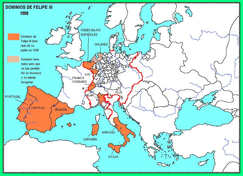 Al final de siglo la Monarquía hispánica pierde territorios y la hegemonía militar pasa a Francia. En contraste, siglo de Oro de las artes y las letras. Felipe III.