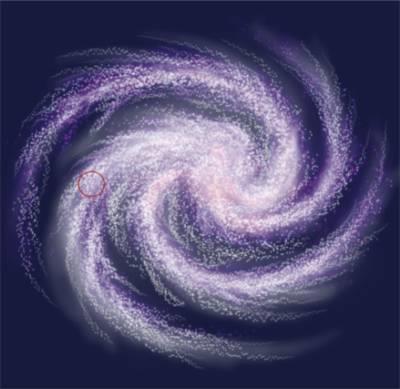 grossor en el centre de 20 000 anys llum. Una de les galàxies més pròximes a ella és la galàxia de Andròmeda que està a 2 milions d'anys llum (quasi 19 trilions de km).