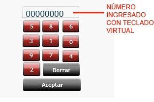 Digite el número generado por el token en el teclado virtual presentado en la pantalla. Tarjeta de Coordenadas Llave enlínea 1.