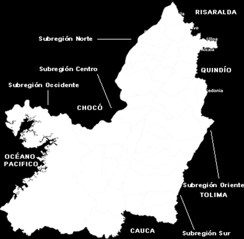 Centro: Tuluá, Andalucía, Bugalagrande, Trujillo, Riofrío, Buga, Guacarí, San Pedro, Restrepo, Yotoco, El Darién,