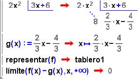 del denominador, por tanto no eiste asíntota oblicua. Si, en este caso el grado del numerador es y el del denominador es 1, por lo 6 que si eisten asíntotas verticales.