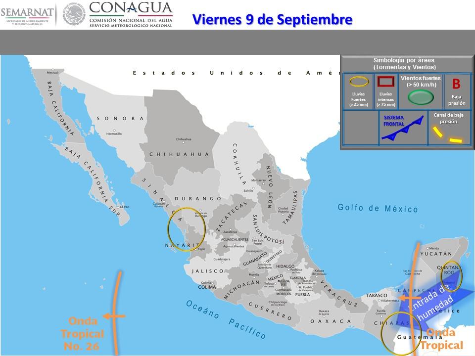 mm):oaxaca, Chiapas, Tabasco y Veracruz. Intervalos de chubascos fuertes (25 a 50 mm) con tormentas puntuales muy fuertes (50 a 75 mm): Intervalos de chubascos (5.