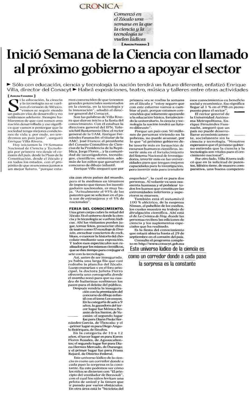 Crónica de Hoy Sección. Nacional Autor.