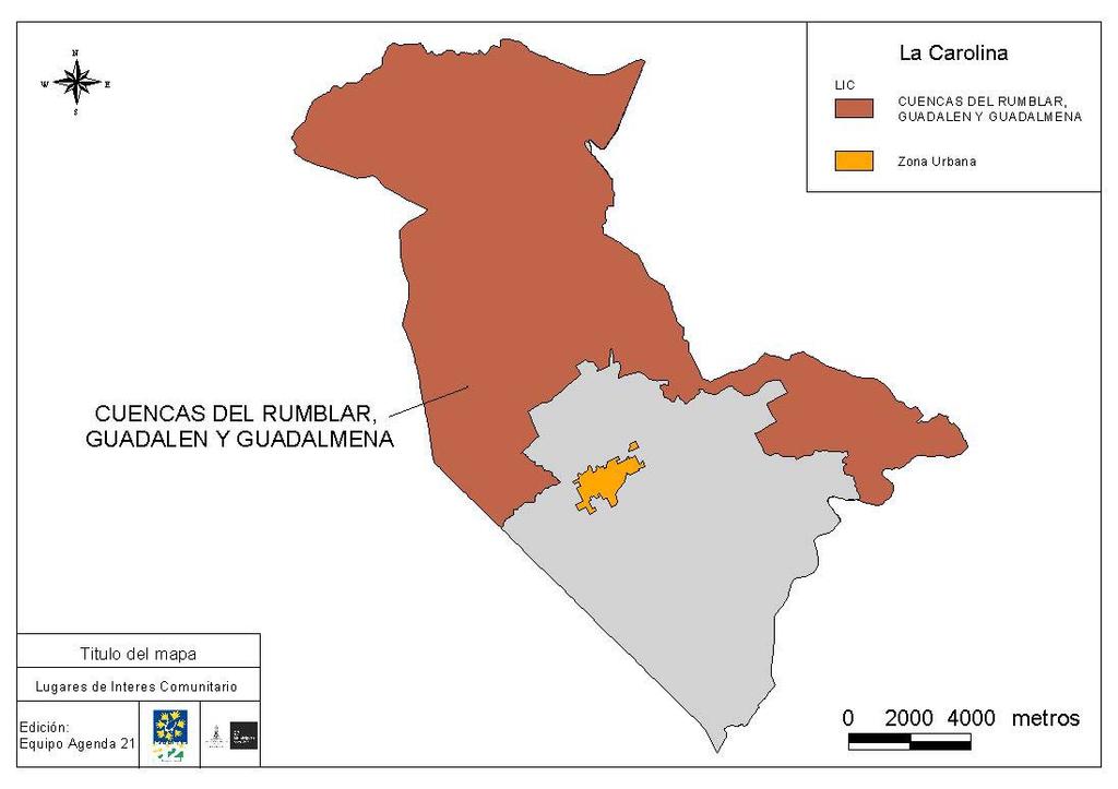 Espacios Naturales Protegidos Red Natura 2000 en La Carolina Mapa 2 Fuente: Consejería de Medio Ambiente, 2000. Cuencas del Rumblar, Guadalén y Guadalmena.
