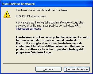 Attenzione : Durante l'installazione di EMP NS Connection in Windows 2000/XP, viene visualizzata la seguente finestra di conferma di avvenuta installazione.