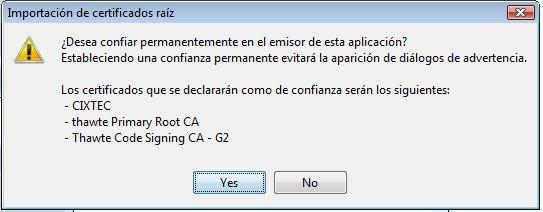 No sistema operativo Windows XP amósase unha mensaxe na que se solicita permiso para executar Java dende o a aplicación web.