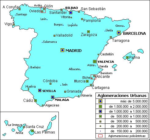 LA JERARQUÍA: El tamaño de las ciudades españolas 1) Madrid ciudad más poblada.