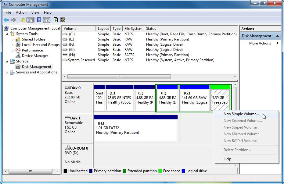 Haga clic en Administración de discos (Disk Management) en el lado izquierdo de la pantalla.