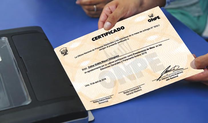 38 Imprime los certificados de participación para los miembros de mesa, siguiendo las indicaciones