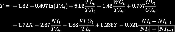 Modelo O-score de Ohlson TA = total assets TL = total liabilities WC = working capital CL = current liabilities CA = current