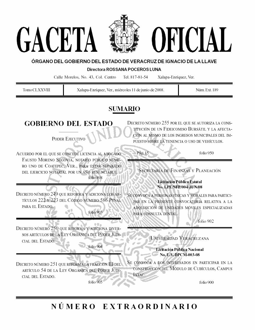 2.10 Autorizaciones del Estado de Veracruz de Ignacio de la Llave 2.10.1 Decreto
