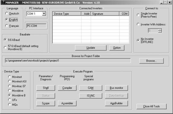 Instalación Software 4 4 Instalación 4. Software MOVITOOLS El módulo de aplicación "Sierra voladora" es parte del software MOVITOOLS (versión 4.20 y posteriores).