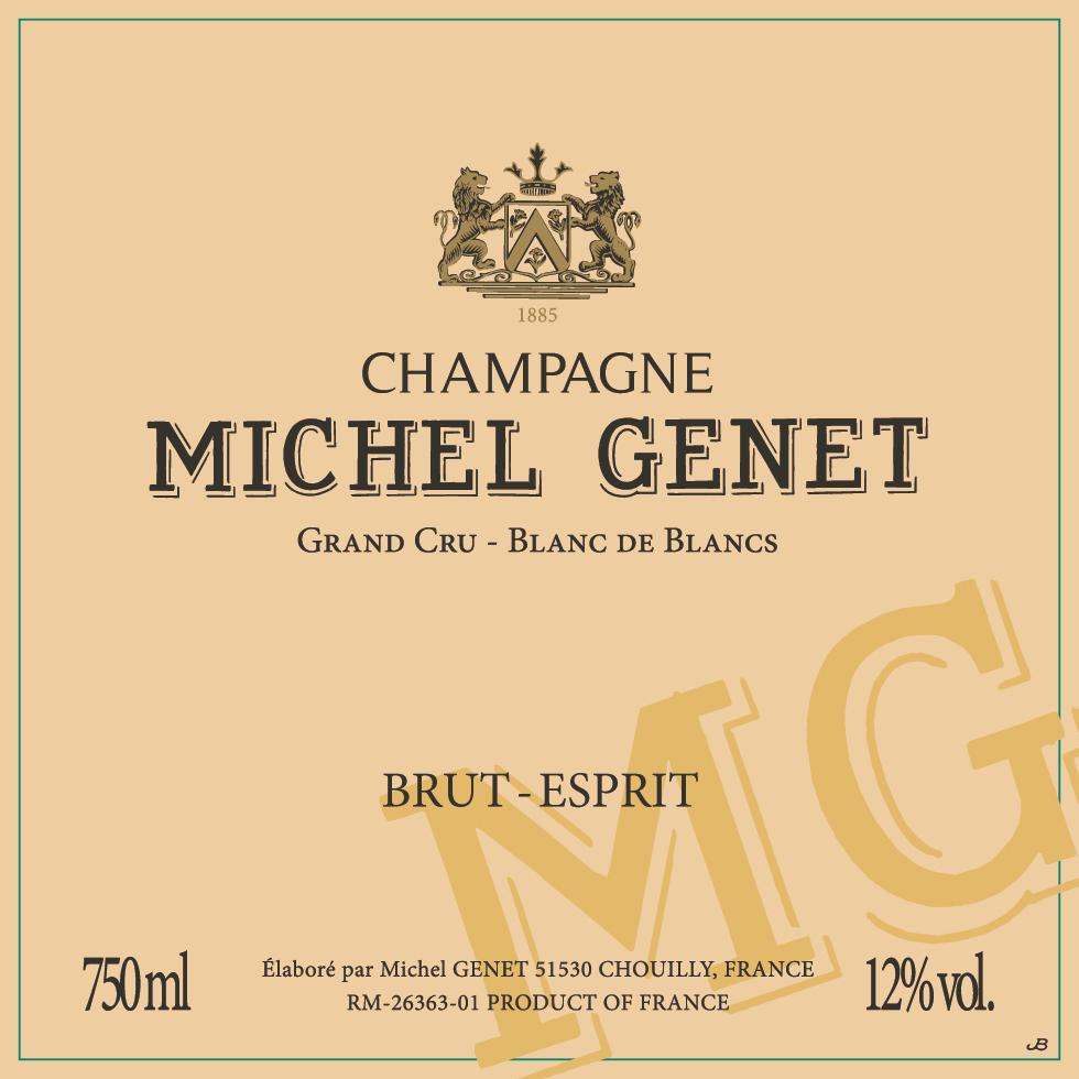 CHAMPAGNE MICHEL GENET Champagne Brut Esprit Blanc de Blancs Grand Cru 100% Chardonnay Grand Cru de Chouilly y Cramant. Ensamblaje de las añadas 2009, 2008 y 2007.