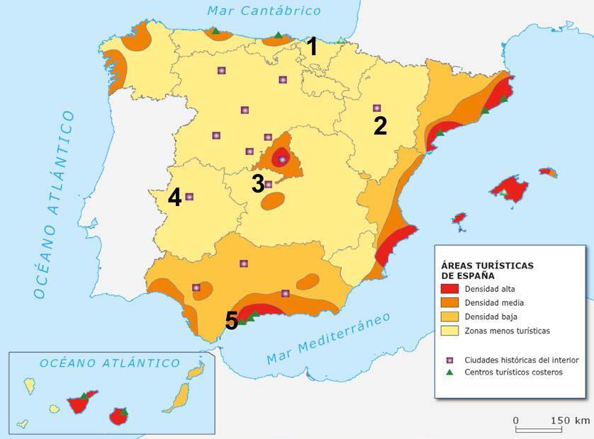 Practica nº 5 (2014) 2. En el mapa siguiente se representan las áreas turísticas de España.