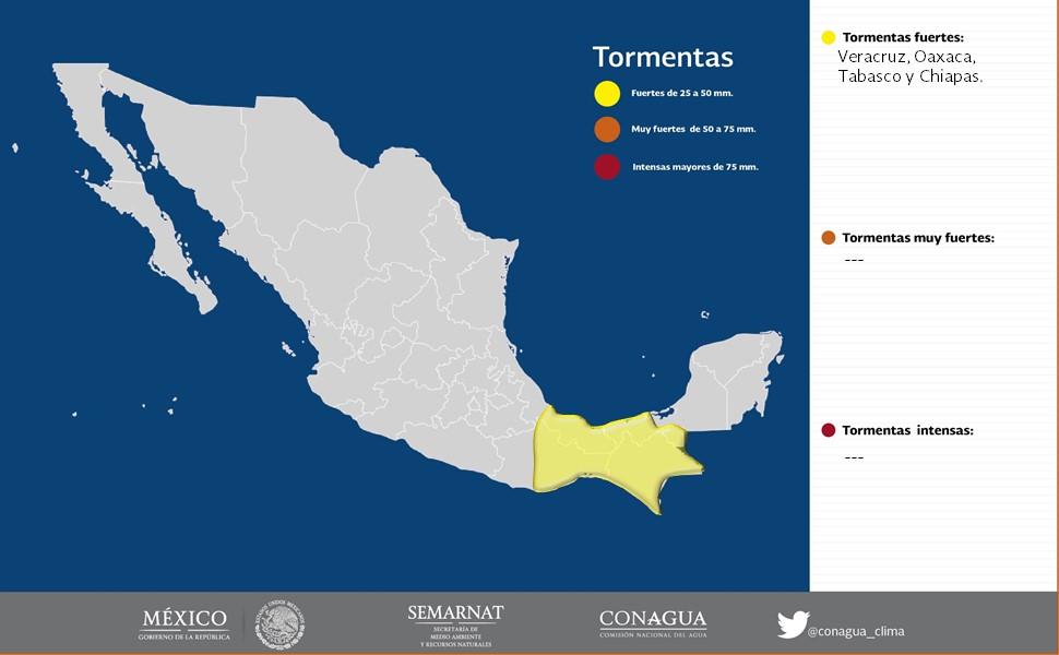 Quintana Roo y San Luis Potosí. Lluvias escasas o lloviznas ( mm): Guanajuato, Michoacán, Colima, Tamaulipas, Nuevo León, Querétaro, Hidalgo y Puebla.