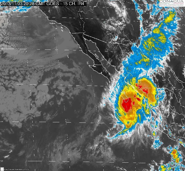 Imagen de satélite infrarroja con la tormenta tropical Sonia