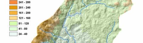 Subcuenca del río Palenque II Orden de la Corriente Número de Segmento Relación de Bifurcación 1 188 2.38 2 79 1.79 3 44 4.4 4 10 0.
