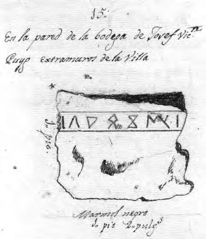 Revisión de lectura de las inscripciones ibéricas de Alcalá de Xivert... Fig. 15: Dibujo de la inscripción ibérica F.3.2 según Antonio Valcárcel (tomado de Almagro 2003, 408).