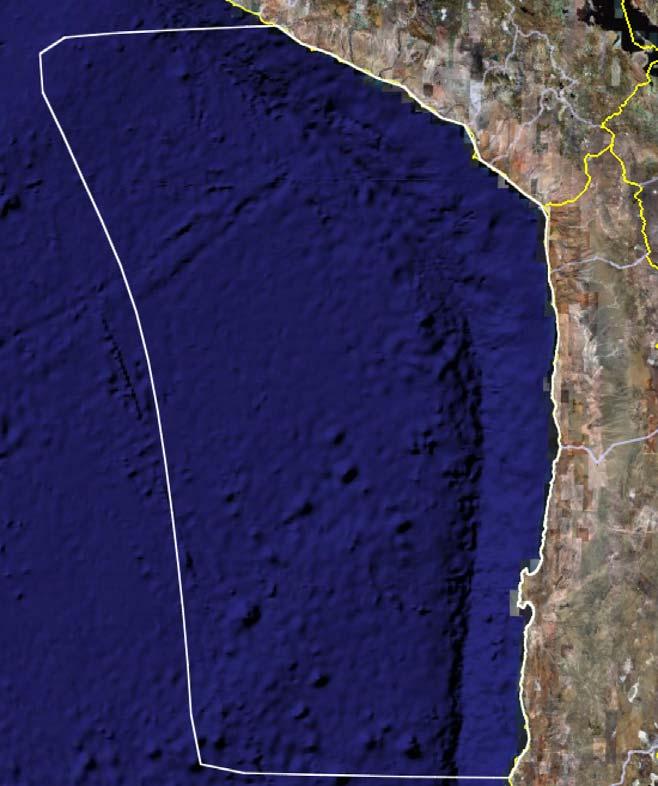 Ilo Arica Iquique Antofagasta Figura 6. Dominio de modelación, se indica con un la línea blanca las fronteras del dominio.