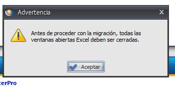 Img. 5 Advertencia de estar abierto Excel Al presionar Aceptar, se mostrará el siguiente mensaje: Img.