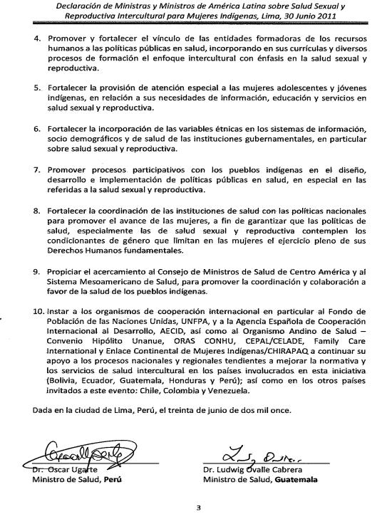 Declaración de Ministras y Ministros de América Latina sobre Salud Sexual y