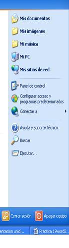 En la derecha aparecen iconos se usan a menudo: Mis documentos, Mis imágenes, Mi música, Mi PC y Mis sitios de red. En Panel de control se configurar y personalizar el aspecto de nuestro computador.