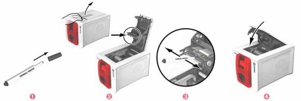 MANTENIMIENTO DEL CABEZAL DE IMPRESIÓN Cada 5 ciclos de limpieza periódica. Accesorio de mantenimiento: lápiz de limpieza. Desenchufe la impresora antes de limpiar el cabezal de impresión.