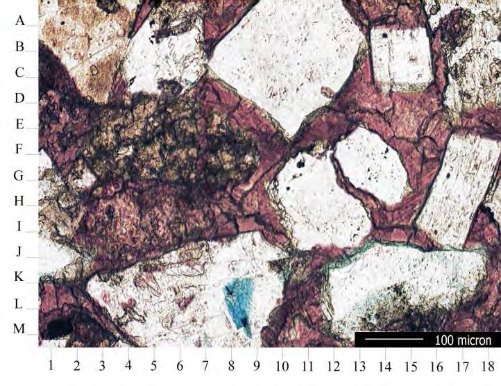 La constitución interna de las areniscas esta compuesta por estos minerales Cementación por Calcita Tablón-1D, 1494.