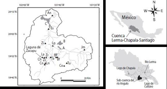 Figura 1. Ubicación de la Cuenca del Río Angulo en México y la Cuenca Lerma-Chapala. 3.