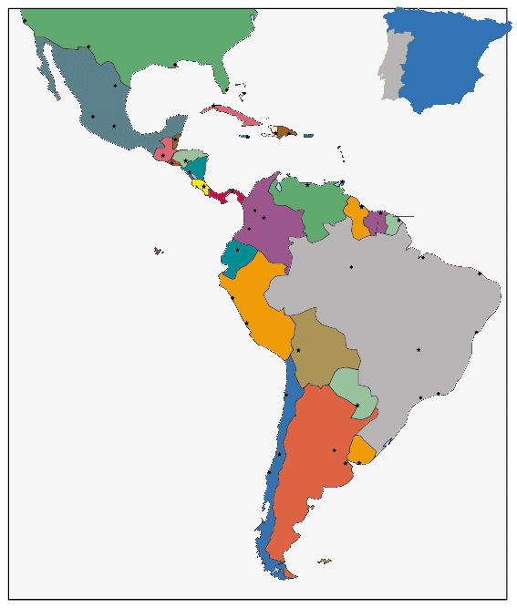 El mapa hispanohablante Mira (look) el mapa y