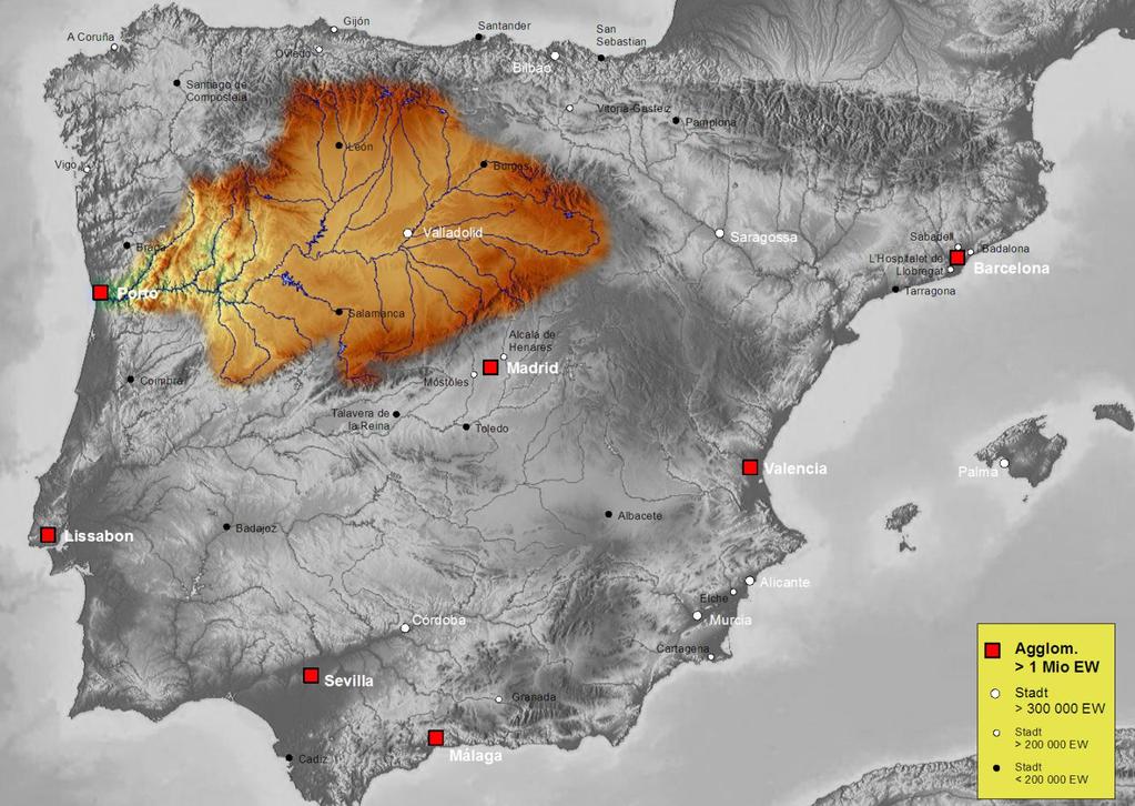 2. La red fluvial de España LA VERTIENTE ATLÁNTICA Los grandes colectores de la Meseta y la depresión Bética (III) El Duero es la cuenca