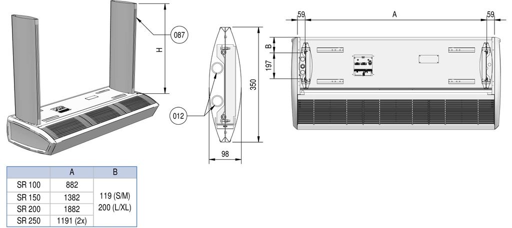 SensAir diagrama de dimensiones Soportes de suspensión de pared Normales De diseño Revestimiento para tornillos La